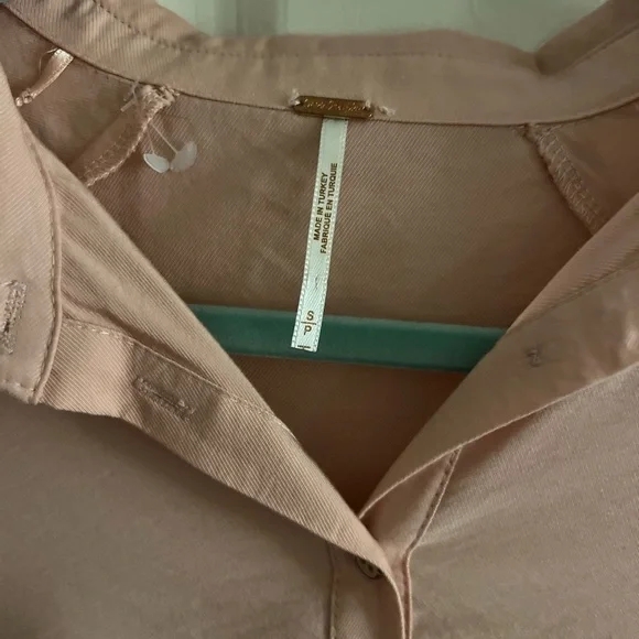 Free People Peach/pink Button Down Babydoll Mini Dress. Oversized. Size S. EUC! - Picture 3 of 12